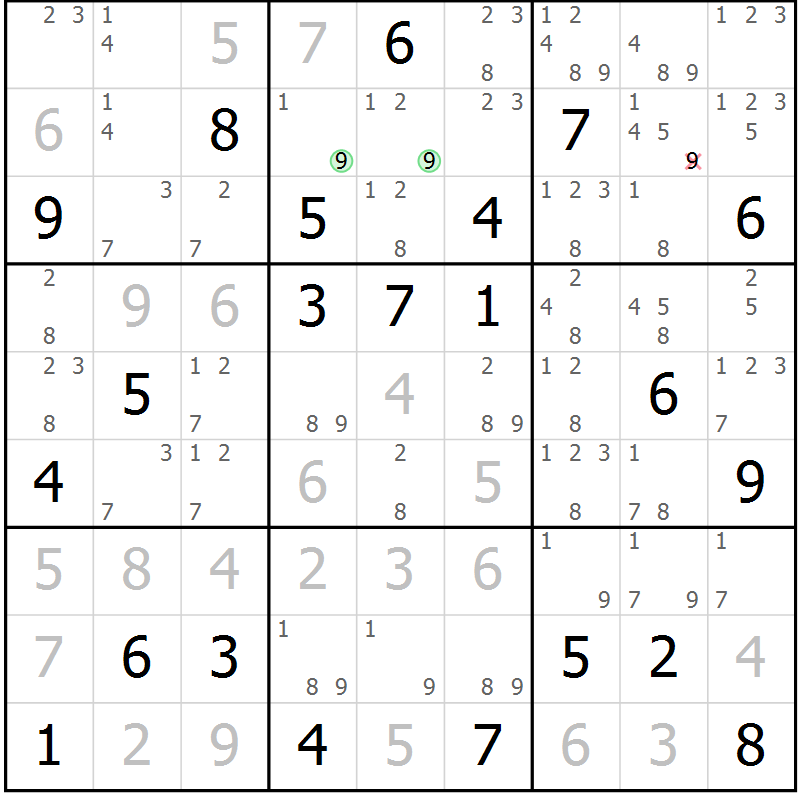 Position des candidats pour la solution de la Gr 56 page 59 du magazine de sudoku Maestro n° 087
