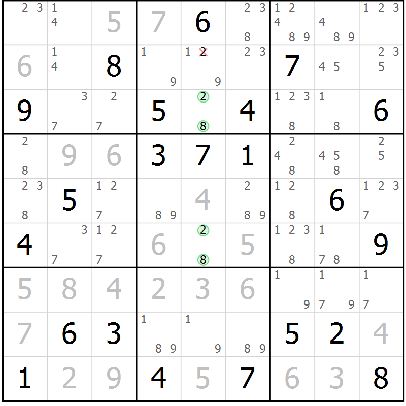 Position des candidats pour la solution de la Gr 56 page 59 du magazine de sudoku Maestro n° 087