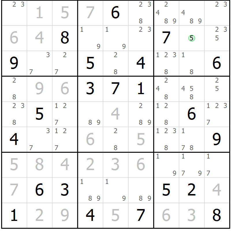 Position des candidats pour la solution de la Gr 56 page 59 du magazine de sudoku Maestro n° 087