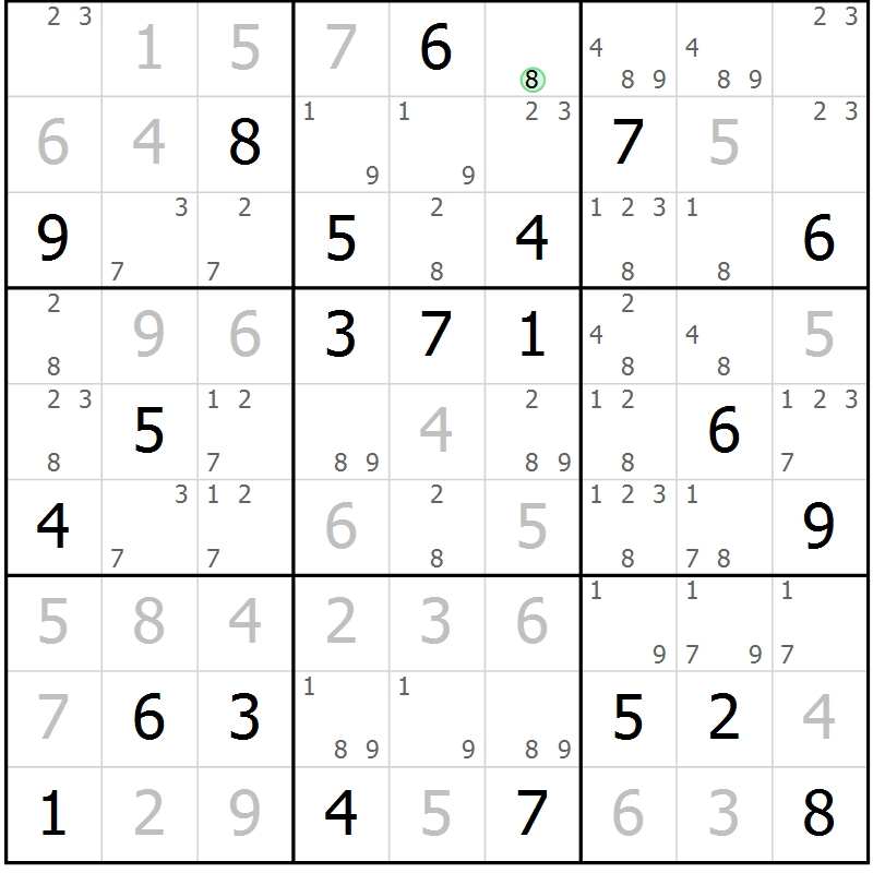 Position des candidats pour la solution de la Gr 56 page 59 du magazine de sudoku Maestro n° 087