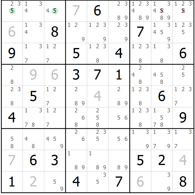 Position des candidats pour la solution de la Gr 56 page 59 du magazine de sudoku Maestro n° 087