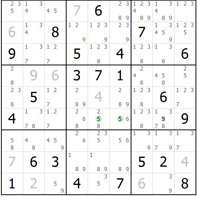 Position des candidats pour la solution de la Gr 56 page 59 du magazine de sudoku Maestro n° 087