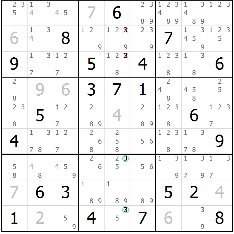 Position des candidats pour la solution de la Gr 56 page 59 du magazine de sudoku Maestro n° 087