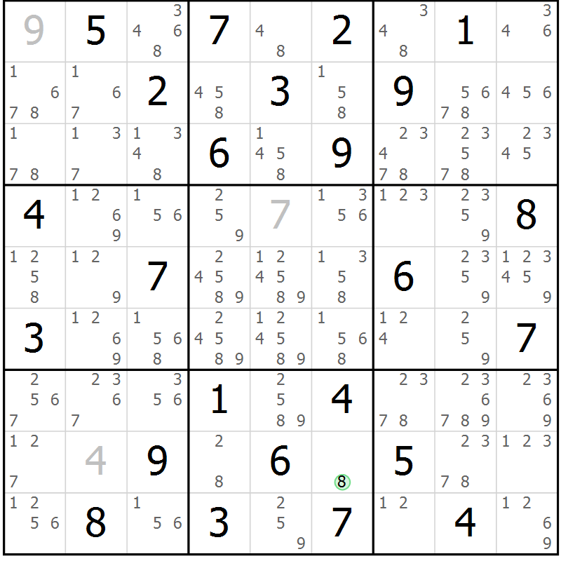 Position des candidats pour la solution de la Gr 57 page 60 du magazine de sudoku Maestro n° 087