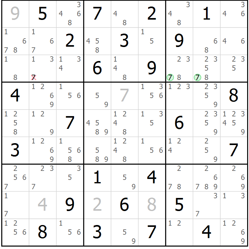 Position des candidats pour la solution de la Gr 57 page 60 du magazine de sudoku Maestro n° 087