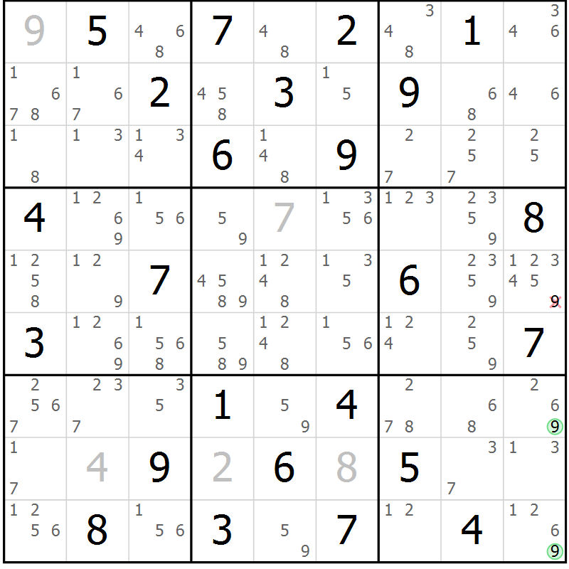 Position des candidats pour la solution de la Gr 57 page 60 du magazine de sudoku Maestro n° 087