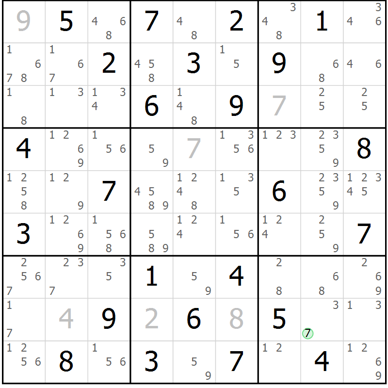Position des candidats pour la solution de la Gr 57 page 60 du magazine de sudoku Maestro n° 087