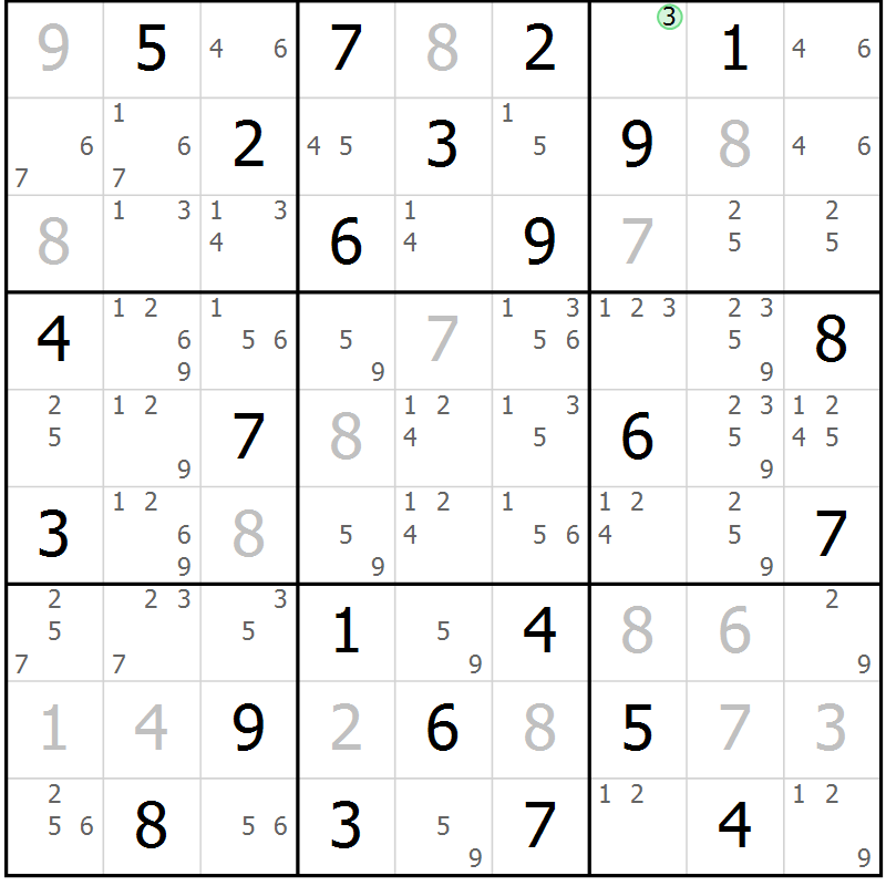 Position des candidats pour la solution de la Gr 57 page 60 du magazine de sudoku Maestro n° 087