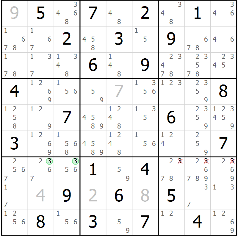 Position des candidats pour la solution de la Gr 57 page 60 du magazine de sudoku Maestro n° 087