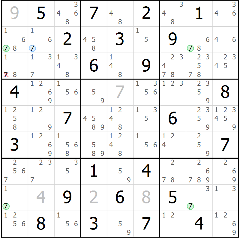 Position des candidats pour la solution de la Gr 57 page 60 du magazine de sudoku Maestro n° 087
