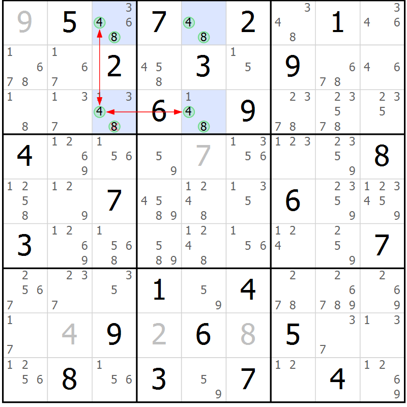 Position des candidats pour la solution de la Gr 57 page 60 du magazine de sudoku Maestro n° 087