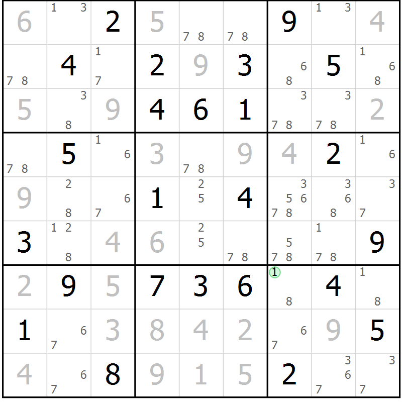 Position des candidats pour la solution de la Gr 58 page 61 du magazine de sudoku Maestro n° 087