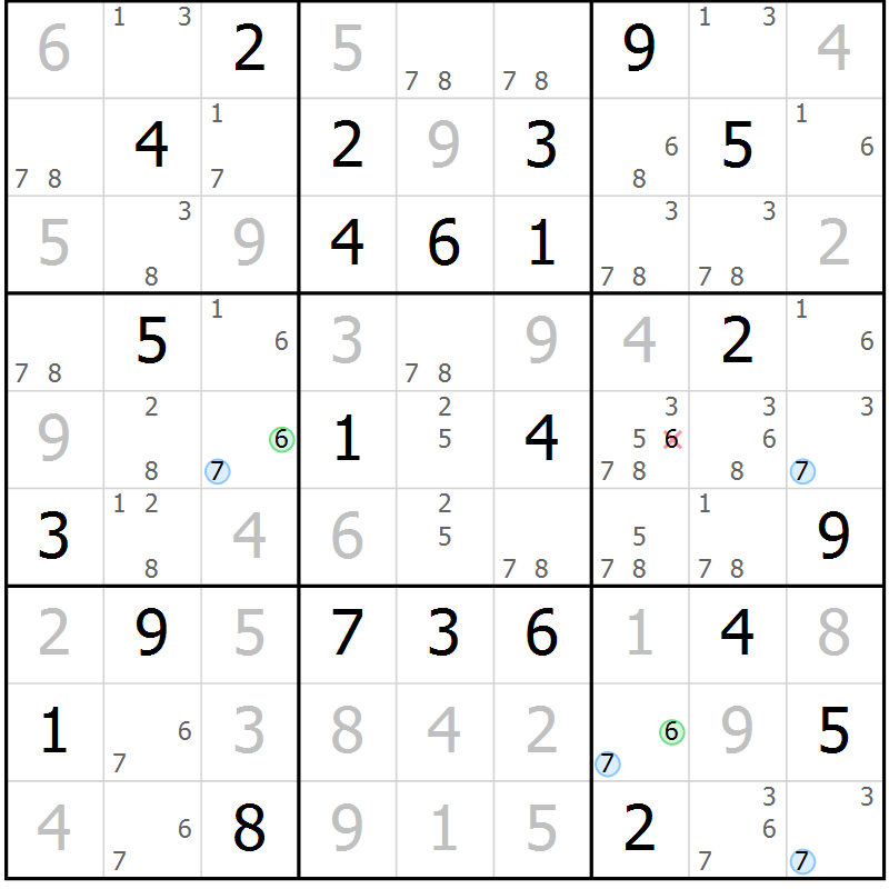Position des candidats pour la solution de la Gr 58 page 61 du magazine de sudoku Maestro n° 087