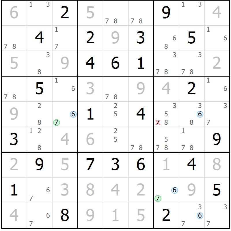 Position des candidats pour la solution de la Gr 58 page 61 du magazine de sudoku Maestro n° 087