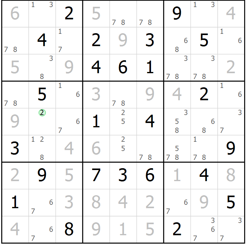 Position des candidats pour la solution de la Gr 58 page 61 du magazine de sudoku Maestro n° 087