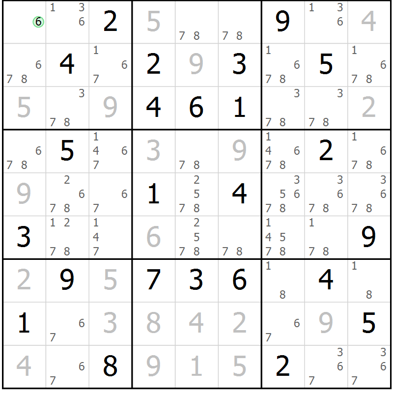 Position des candidats pour la solution de la Gr 58 page 61 du magazine de sudoku Maestro n° 087