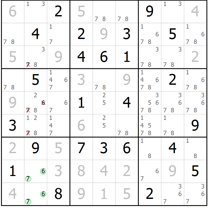Position des candidats pour la solution de la Gr 58 page 61 du magazine de sudoku Maestro n° 087