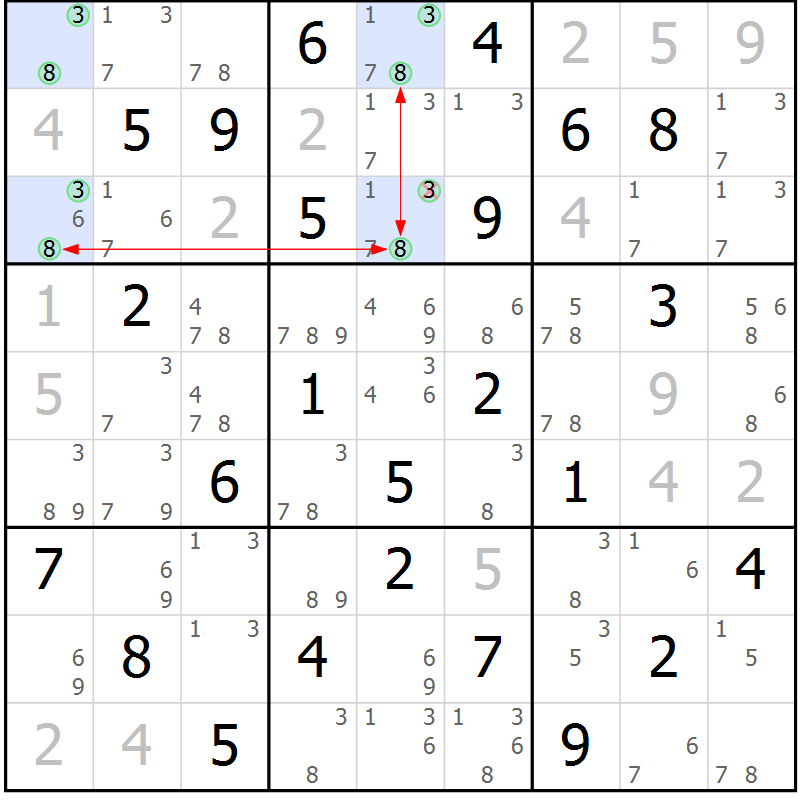 Position des candidats pour la solution de la Gr 59 page 62 du magazine de sudoku Maestro n° 087