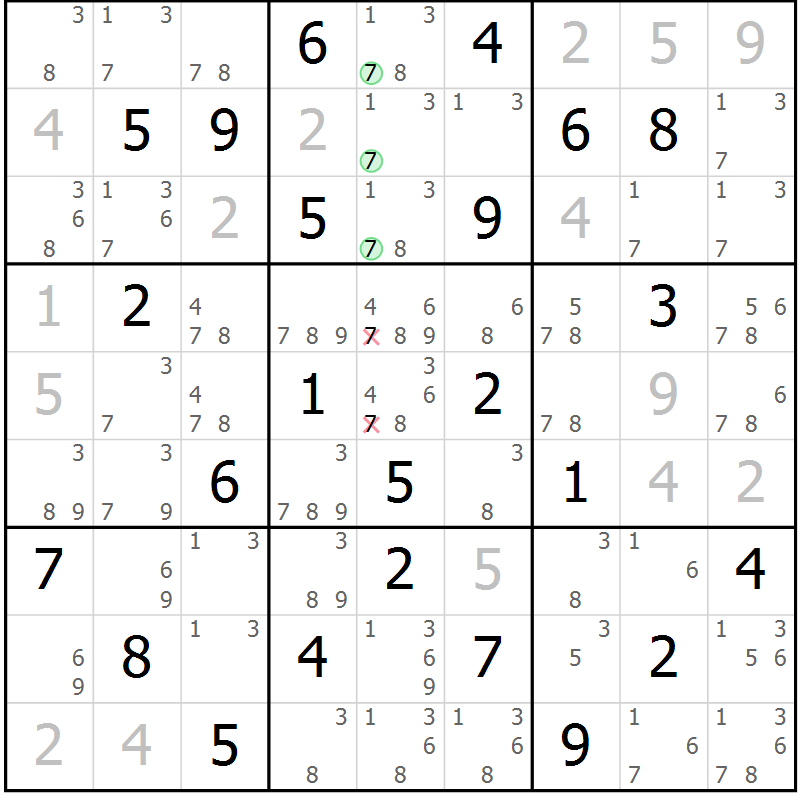 Position des candidats pour la solution de la Gr 59 page 62 du magazine de sudoku Maestro n° 087