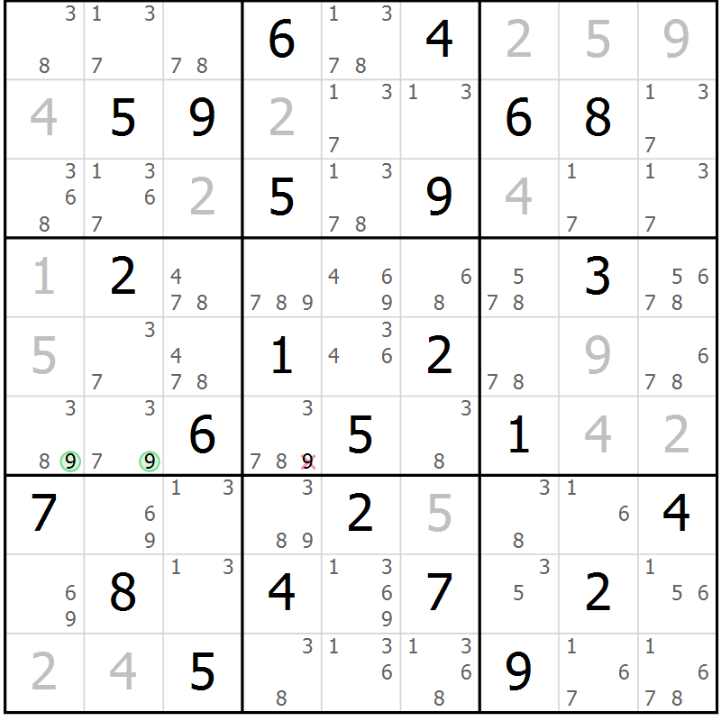Position des candidats pour la solution de la Gr 59 page 62 du magazine de sudoku Maestro n° 087