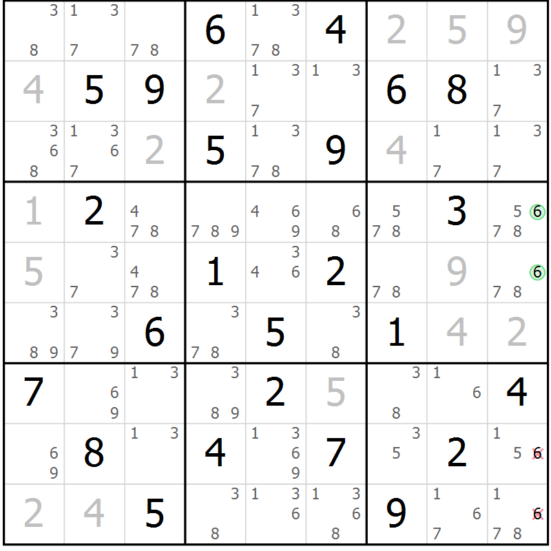 Position des candidats pour la solution de la Gr 59 page 62 du magazine de sudoku Maestro n° 087