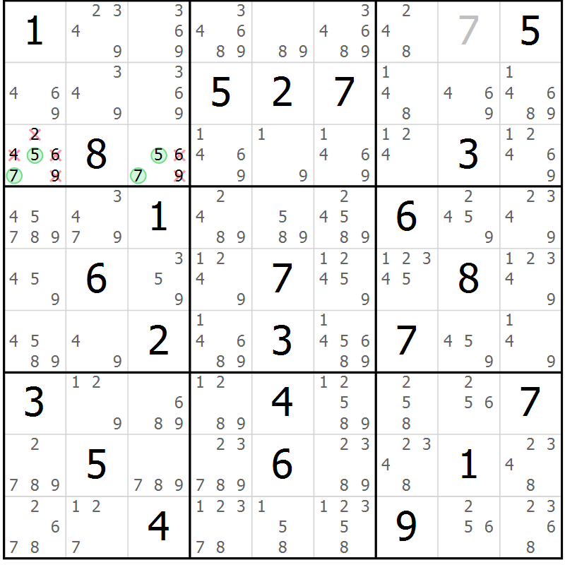 Position des candidats pour la solution de la Gr 60 page 63 du magazine de sudoku Maestro n° 087