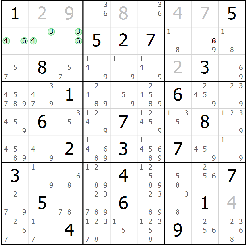 Position des candidats pour la solution de la Gr 60 page 63 du magazine de sudoku Maestro n° 087