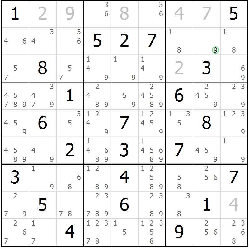 Position des candidats pour la solution de la Gr 60 page 63 du magazine de sudoku Maestro n° 087