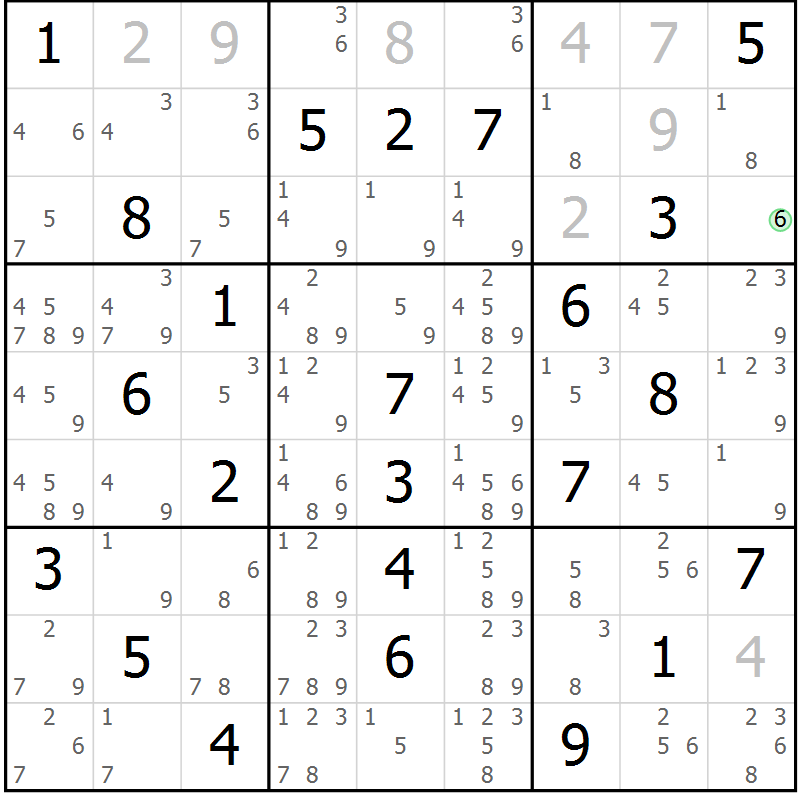 Position des candidats pour la solution de la Gr 60 page 63 du magazine de sudoku Maestro n° 087
