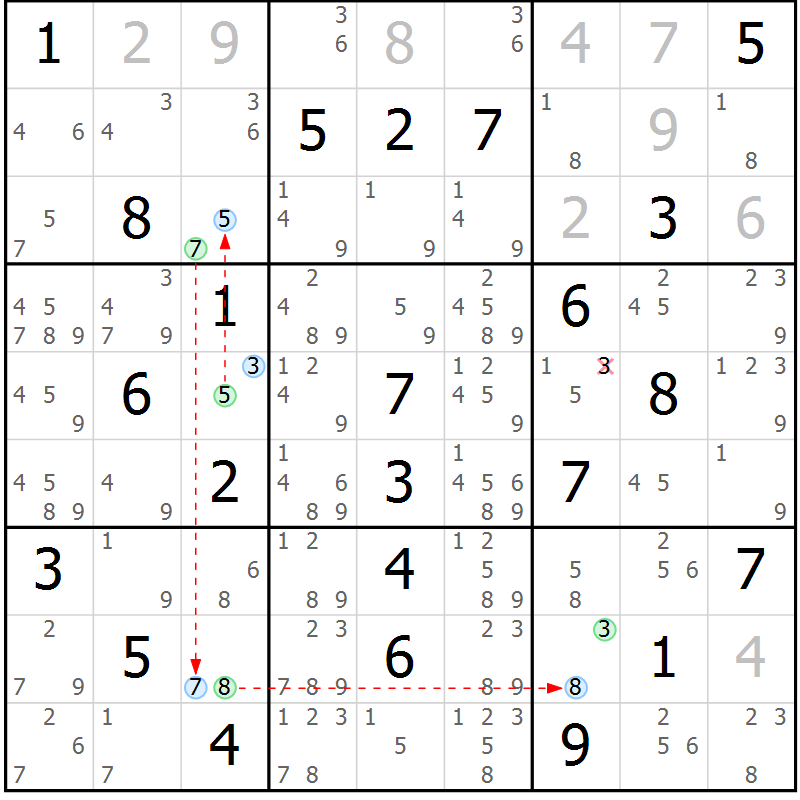 Position des candidats pour la solution de la Gr 60 page 63 du magazine de sudoku Maestro n° 087