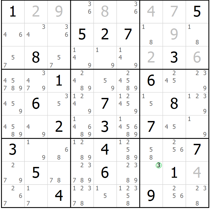 Position des candidats pour la solution de la Gr 60 page 63 du magazine de sudoku Maestro n° 087