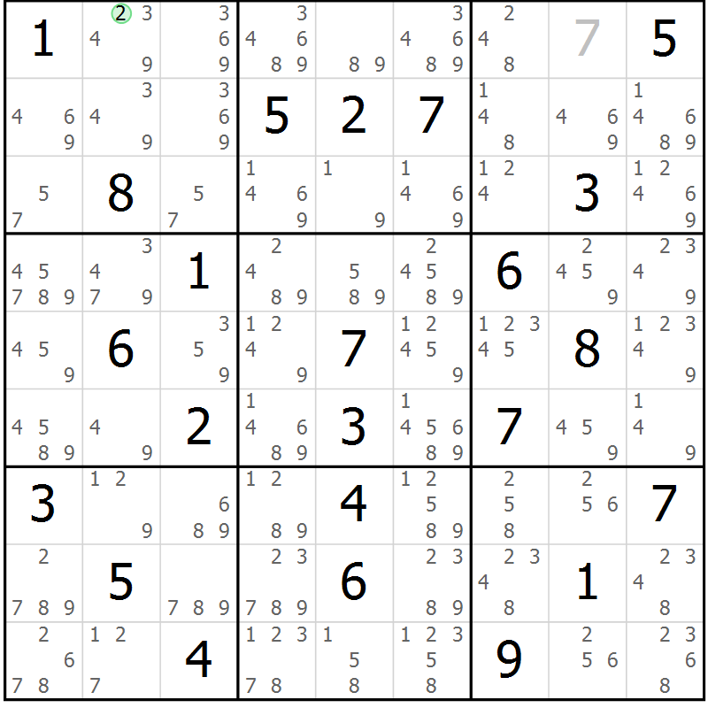 Position des candidats pour la solution de la Gr 60 page 63 du magazine de sudoku Maestro n° 087