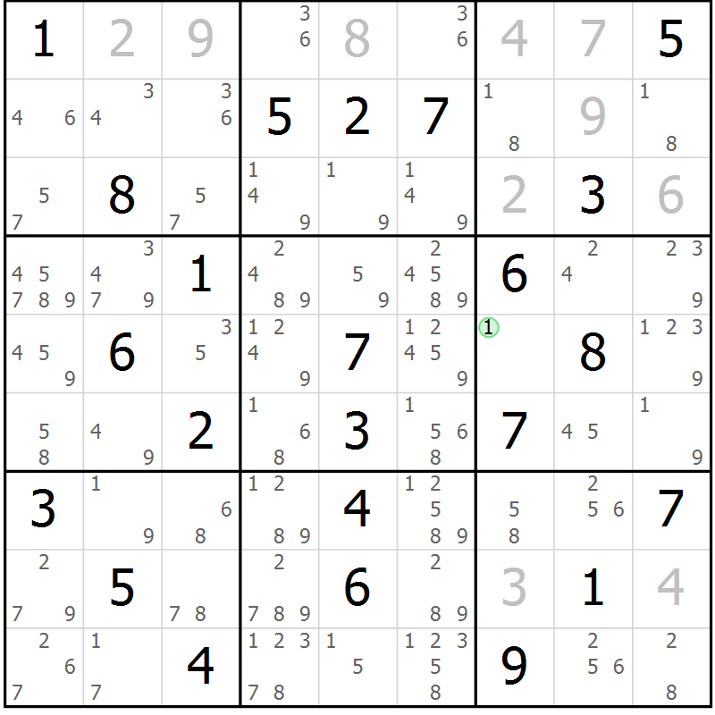 Position des candidats pour la solution de la Gr 60 page 63 du magazine de sudoku Maestro n° 087