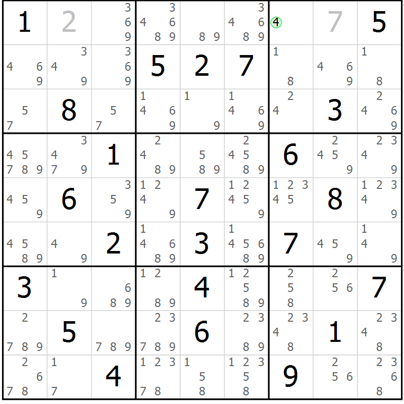 Position des candidats pour la solution de la Gr 60 page 63 du magazine de sudoku Maestro n° 087
