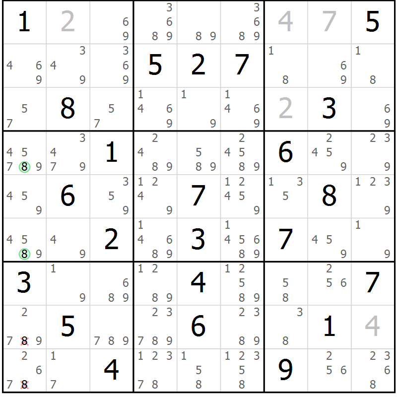 Position des candidats pour la solution de la Gr 60 page 63 du magazine de sudoku Maestro n° 087