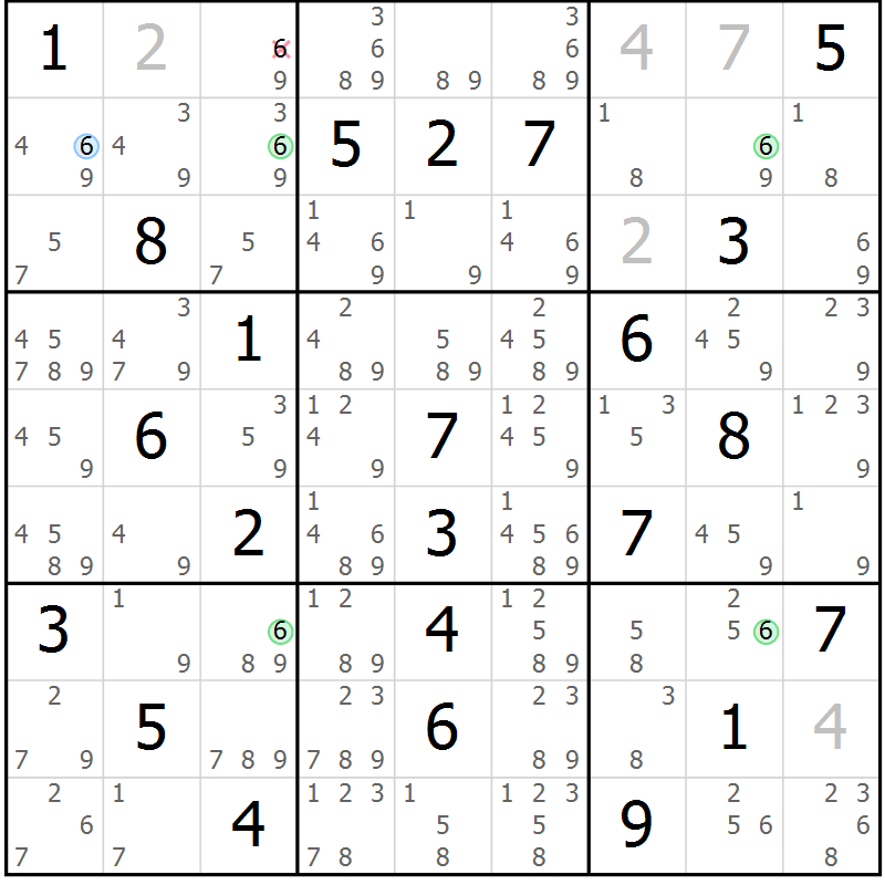 Position des candidats pour la solution de la Gr 60 page 63 du magazine de sudoku Maestro n° 087