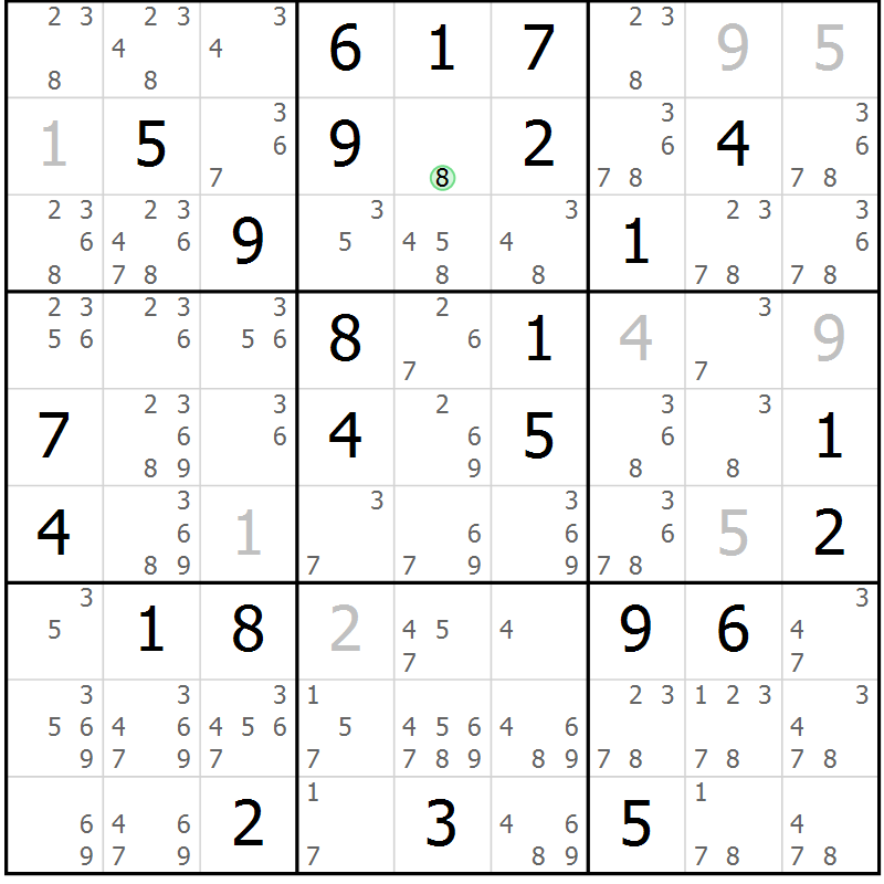 Position des candidats pour la solution de la Gr 61 page 64 du magazine de sudoku Maestro n° 087