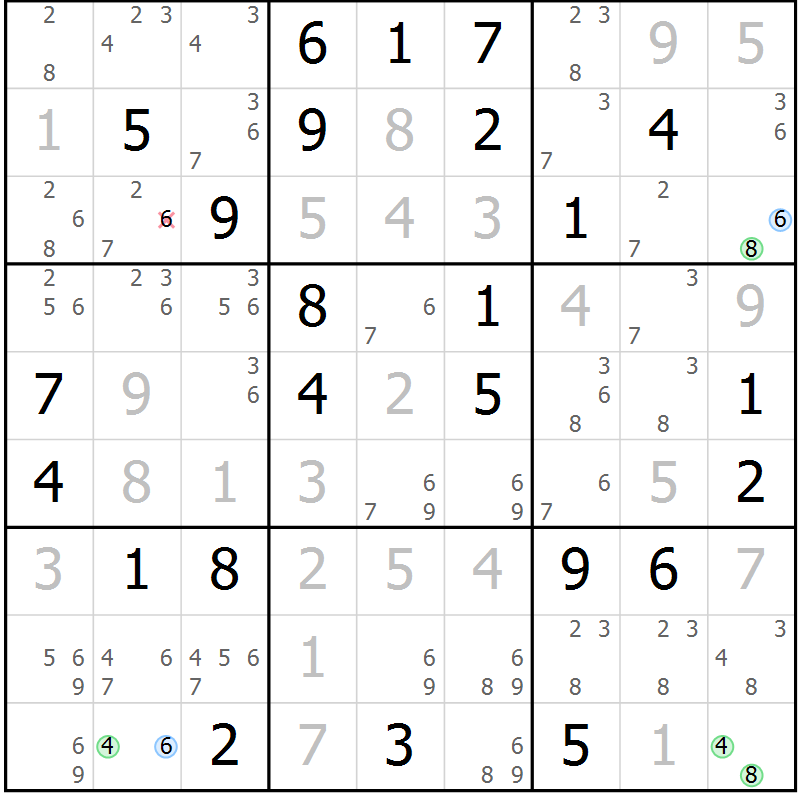 Position des candidats pour la solution de la Gr 61 page 64 du magazine de sudoku Maestro n° 087
