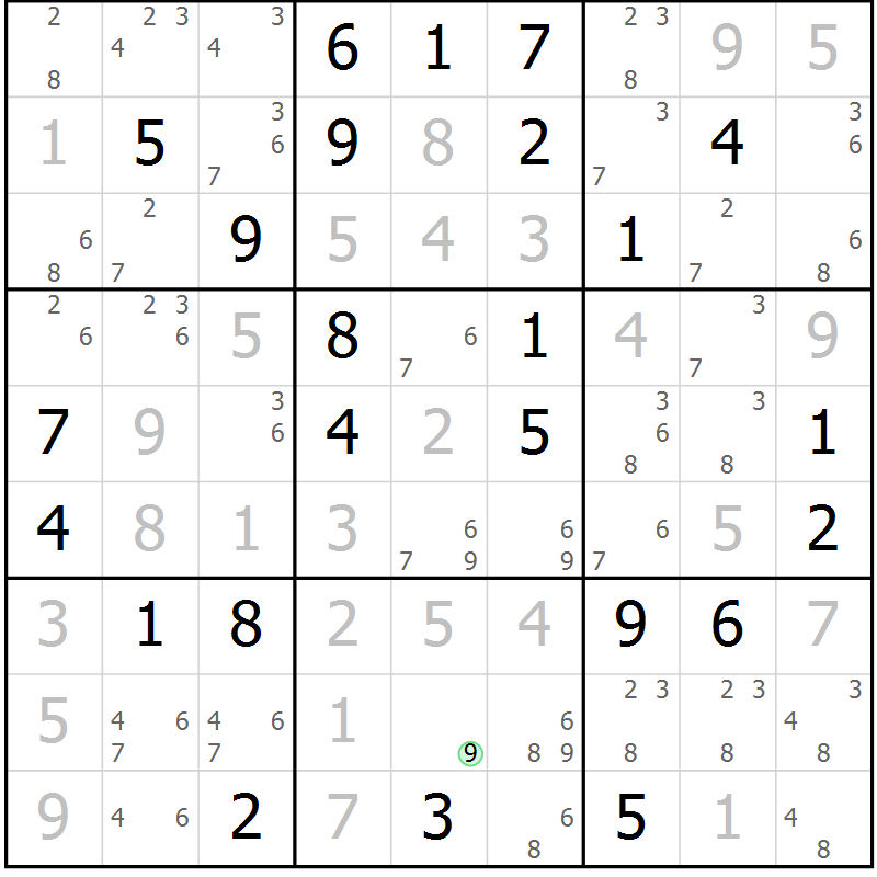 Position des candidats pour la solution de la Gr 61 page 64 du magazine de sudoku Maestro n° 087