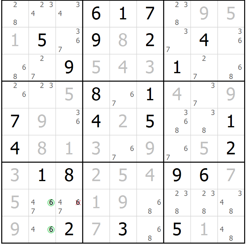 Position des candidats pour la solution de la Gr 61 page 64 du magazine de sudoku Maestro n° 087