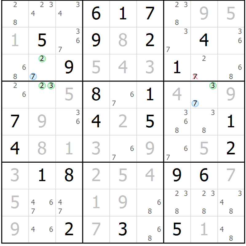 Position des candidats pour la solution de la Gr 61 page 64 du magazine de sudoku Maestro n° 087