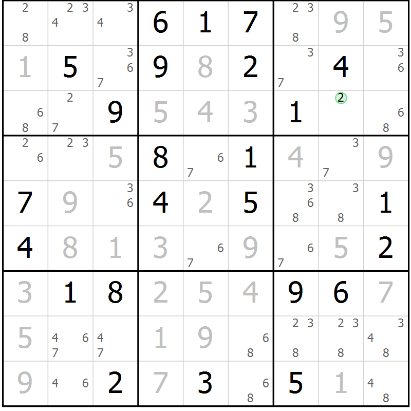 Position des candidats pour la solution de la Gr 61 page 64 du magazine de sudoku Maestro n° 087