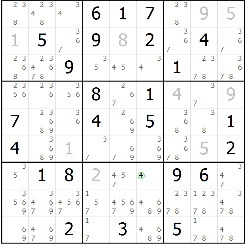 Position des candidats pour la solution de la Gr 61 page 64 du magazine de sudoku Maestro n° 087