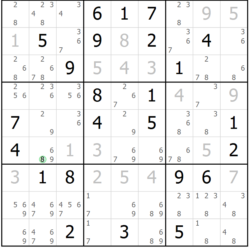 Position des candidats pour la solution de la Gr 61 page 64 du magazine de sudoku Maestro n° 087