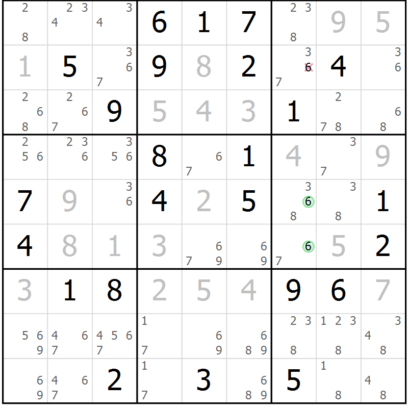 Position des candidats pour la solution de la Gr 61 page 64 du magazine de sudoku Maestro n° 087