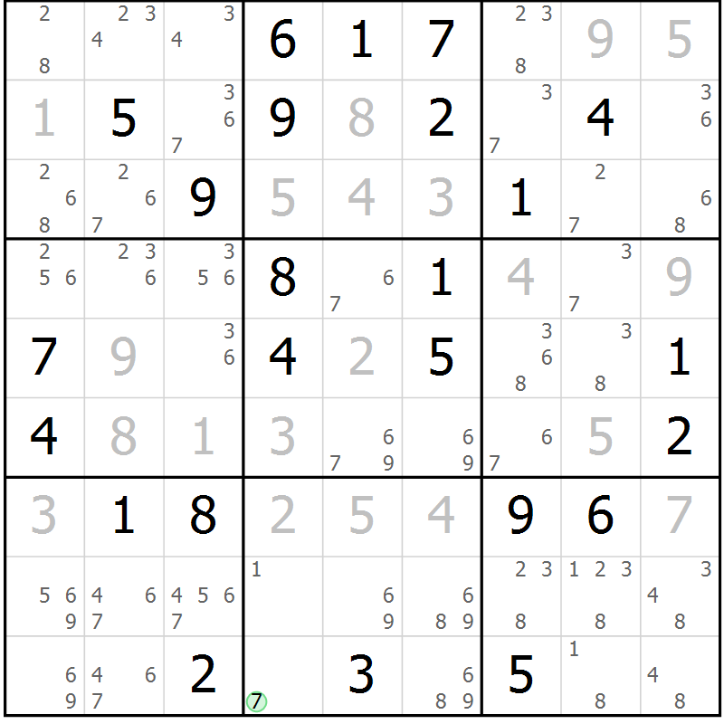 Position des candidats pour la solution de la Gr 61 page 64 du magazine de sudoku Maestro n° 087