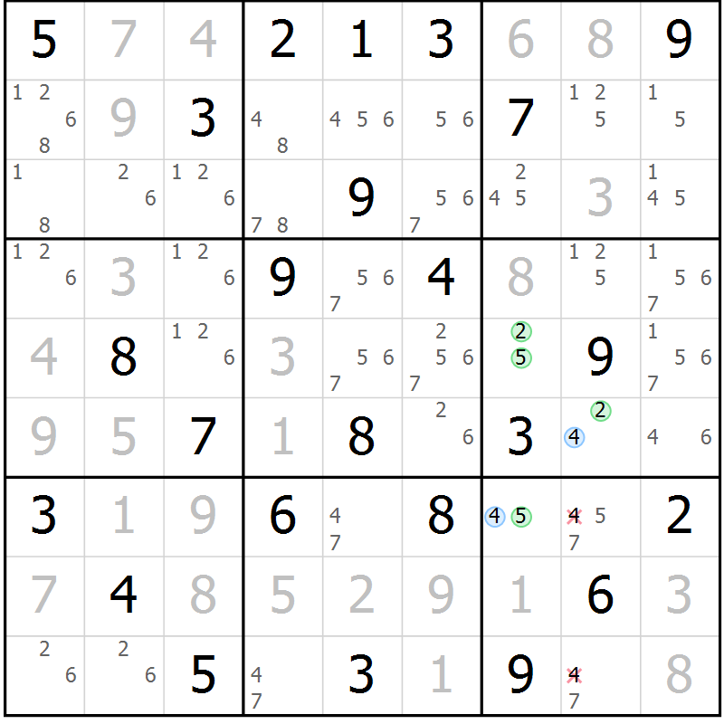 Position des candidats pour la solution de la Gr 62 page 65 du magazine de sudoku Maestro n° 087
