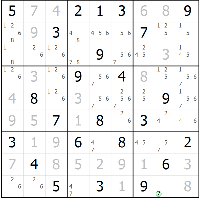 Position des candidats pour la solution de la Gr 62 page 65 du magazine de sudoku Maestro n° 087
