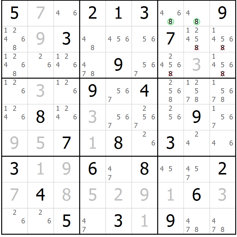 Position des candidats pour la solution de la Gr 62 page 65 du magazine de sudoku Maestro n° 087