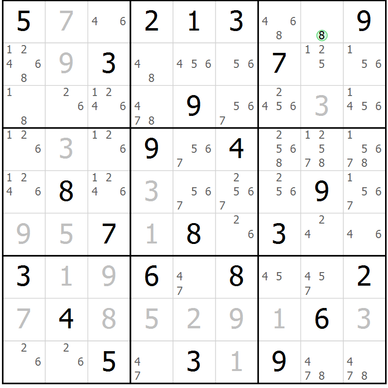 Position des candidats pour la solution de la Gr 62 page 65 du magazine de sudoku Maestro n° 087